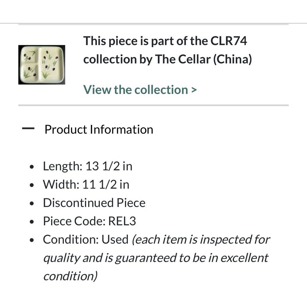 The Cellar "Olive Accents" Porcelain 3 Part Relish Dish Made In Italy - Picture 14 of 14